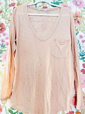 We The Free Betty Slub Deep V-Neck Long Sleeve Pocket Tee